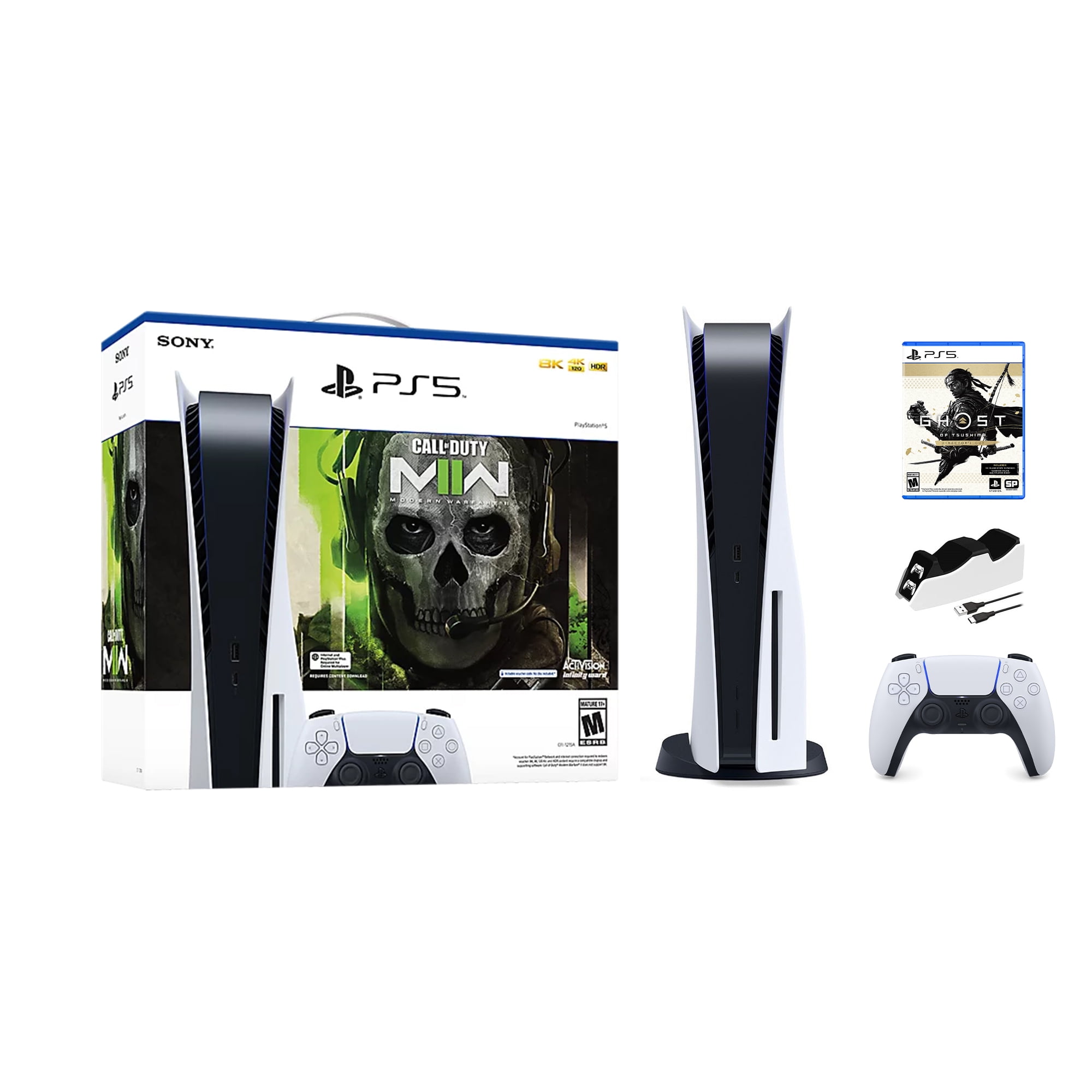 PlayStation 5 Disc Edition Call of Duty Modern Warfare II Bundle with Ghost  of Tsushima Director's Cut and Mytrix Controller Charger 