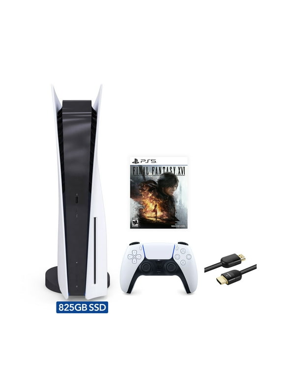PlayStation 5 Disc Edition FINAL FANTASY XVI Bundle and Mytrix 8K HDMI Ultra High Speed Cable - White, PS5 825GB Gaming Console