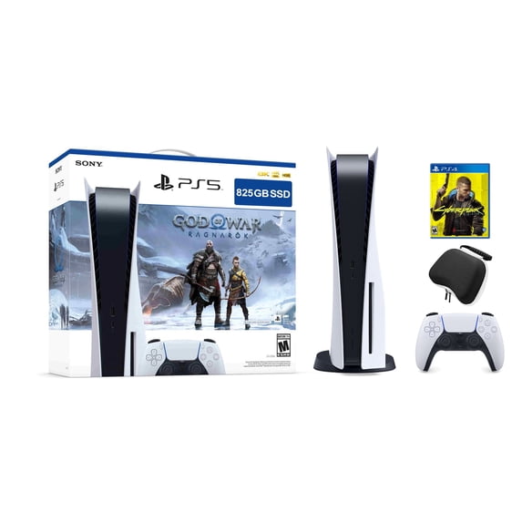 PlayStation 5 Disc Edition God of War Ragnarok Bundle with Cyberpunk 2077 and Mytrix Controller Case