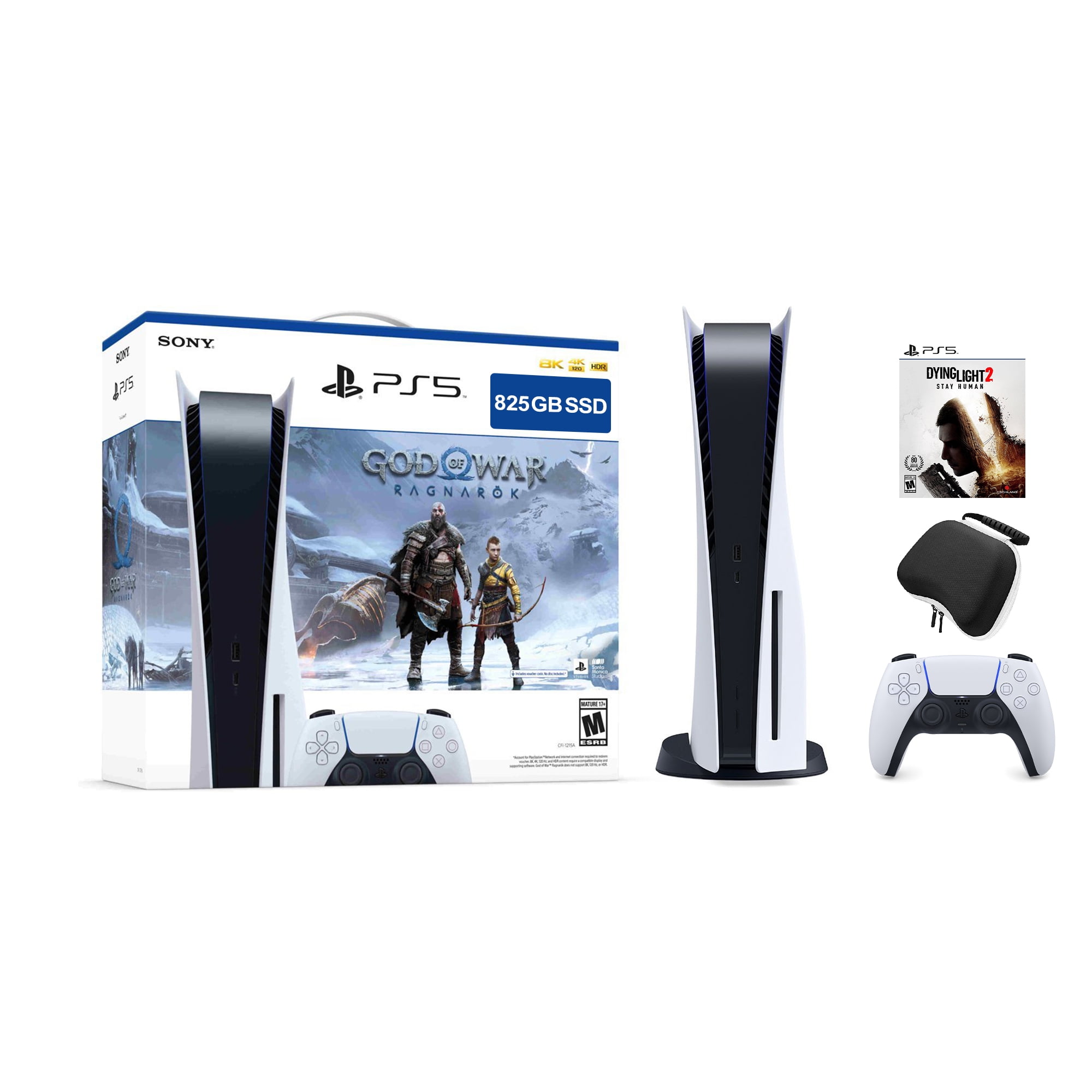 PlayStation 5 Disc Edition God of War Ragnarok Bundle with Horizon Zero Dawn and Mytrix Controller Case