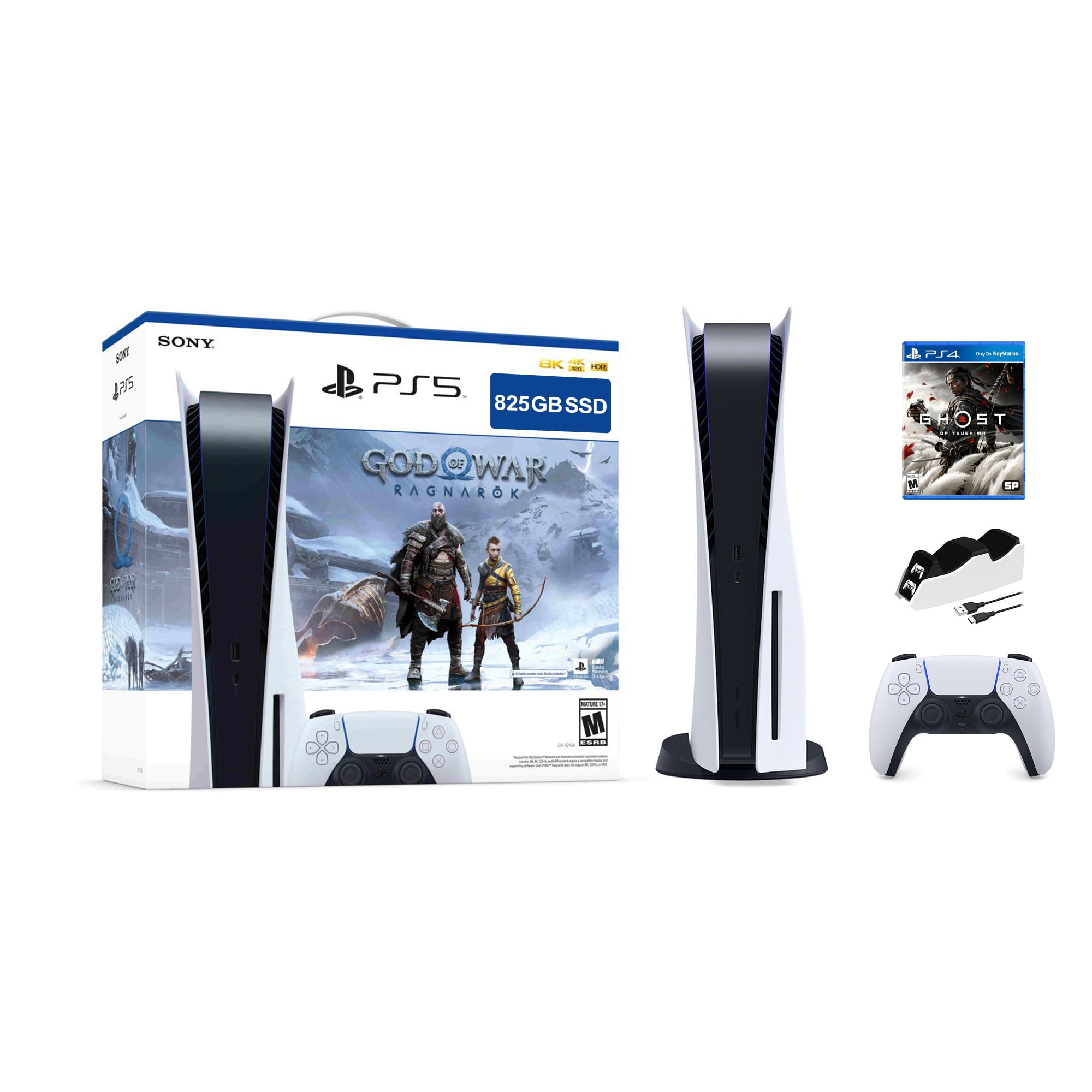 PlayStation 5 Disc Edition God of War Ragnarok Bundle with Ghost of Tsushima  Director's Cut and Mytrix Controller Charger 