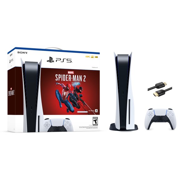 PlayStation 5 Disc Edition Marvel Spider-Man 2 Bundle and Mytrix 8K HDMI Ultra High Speed Cable - White, PS5 825GB Gaming Console