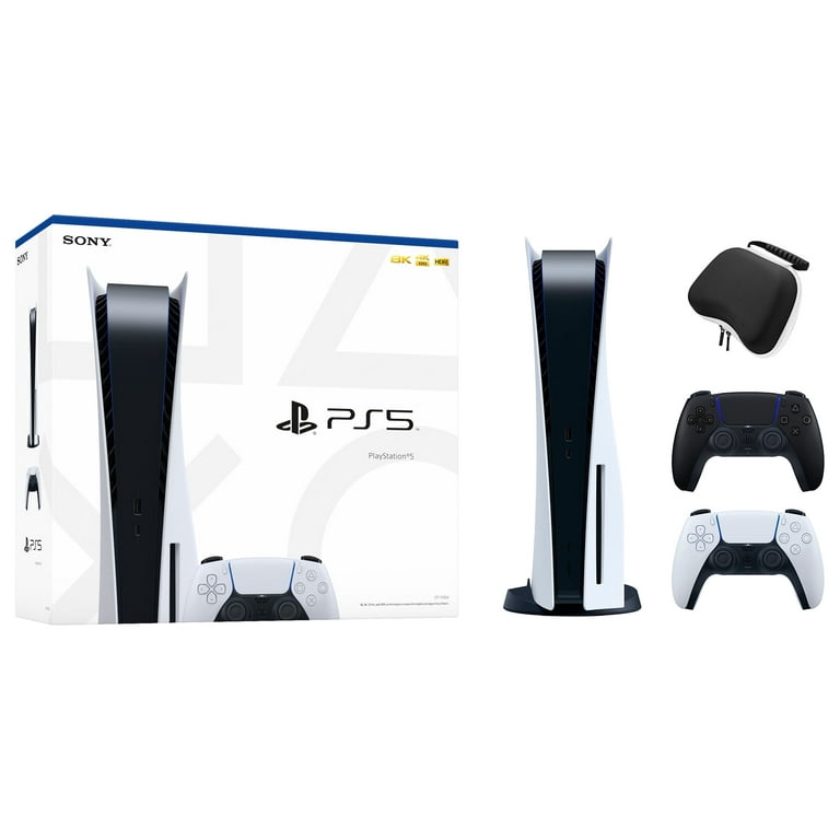 PlayStation 5 Disc Edition with Two Controllers White and Midnight Black  DualSense and Mytrix Hard Shell Protective Controller Case - PS5 Gaming