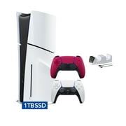 PlayStation 5 Disc Edition with Two Controllers White and Cosmic Red DualSense and Mytrix Dual Controller Charger - PS5 Gaming Console