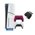 thumbnail image 1 of PlayStation 5 Disc Edition with Two Controllers White and Cosmic Red DualSense and Mytrix Hard Shell Protective Controller Case - PS5 Gaming Console, 1 of 7