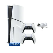PlayStation 5 Slim Disc Edition 1TB SSD with Two DualSense Controllers and Mytrix Dual Controller Charger - Region Free PS5 Gaming Console