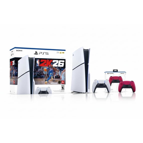 PlayStation 5 Disc Slim Edition NBA 2K26 Bundle + PlayStation 5 DualSense Wireless Controller Cosmic Red