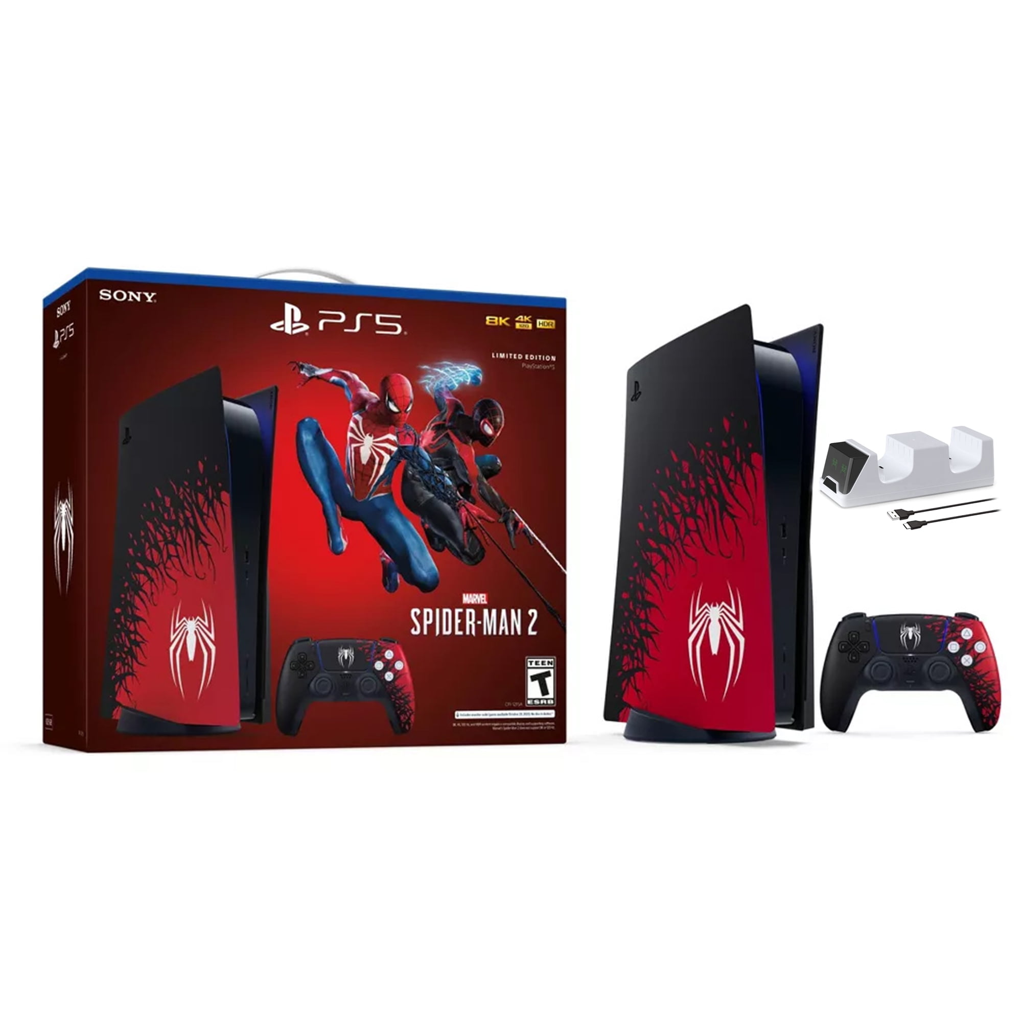 Sony PlayStation 4 Pro Glacier 1TB Gaming Consol White 2 Controller  Included with Spider-Man BOLT AXTION Bundle Like New