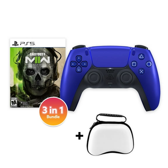 PlayStation 5 DualSense Controller Cobalt Blue with Call of Duty Modern Warfare II and Mytrix Hard Shell Controller Protective Case - 3 in 1 Bundle for PS5