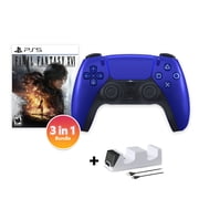 PlayStation 5 DualSense Controller Cobalt Blue with Final Fantasy XVI and Mytrix Dual Controller Charger - 3 in 1 Bundle for PS5