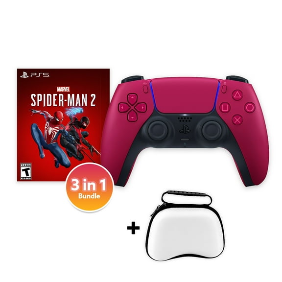 PlayStation 5 DualSense Controller Cosmic Red with Spider-Man 2 and Mytrix Hard Shell Controller Protective Case - 3 in 1 Bundle for PS5