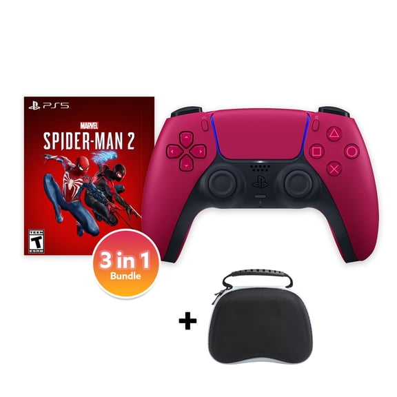 PlayStation 5 DualSense Controller Cosmic Red with Spider-Man 2 and Mytrix Hard Shell Controller Protective Case - 3 in 1 Bundle for PS5