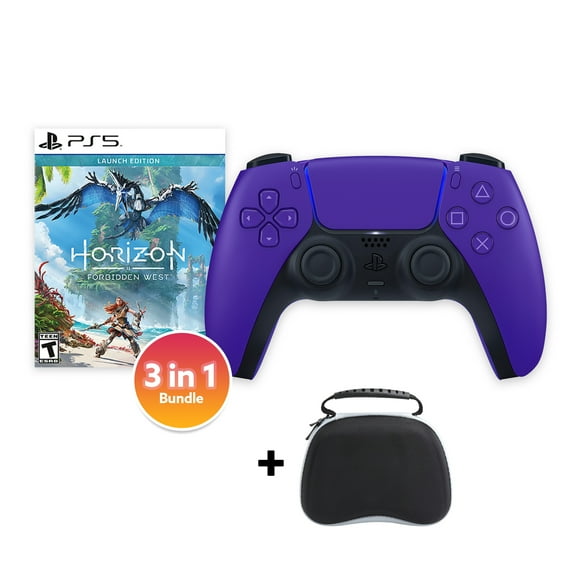 PlayStation 5 DualSense Controller Galactic Purple with Horizon Forbidden West and Mytrix Hard Shell Controller Protective Case - 3 in 1 Bundle for PS5