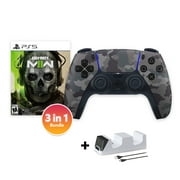 PlayStation 5 DualSense Controller Gray Camouflage with Call of Duty Modern Warfare II and Mytrix Dual Controller Charger - 3 in 1 Bundle for PS5