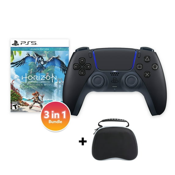 PlayStation 5 DualSense Controller Midnight Black with Horizon Forbidden West and Mytrix Hard Shell Controller Protective Case - 3 in 1 Bundle for PS5