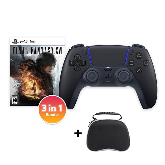 PlayStation 5 DualSense Controller Midnight Black with Final Fantasy XVI and Mytrix Hard Shell Controller Protective Case - 3 in 1 Bundle for PS5