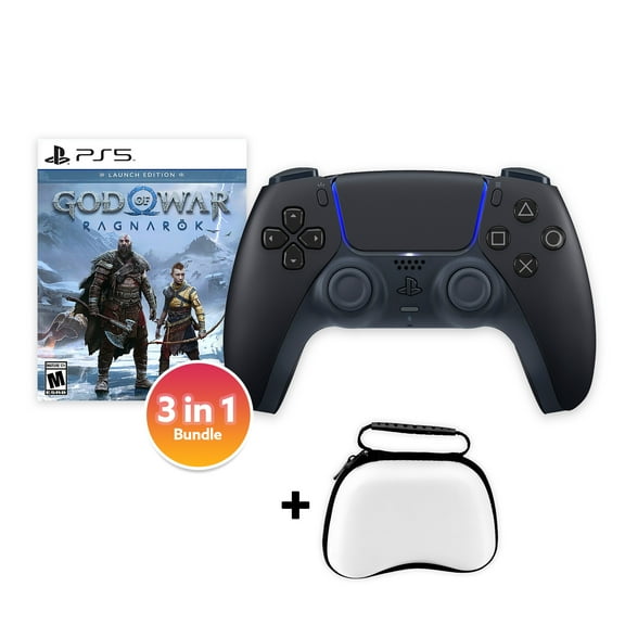PlayStation 5 DualSense Controller Midnight Black with God of War Ragnarok and Mytrix Hard Shell Controller Protective Case - 3 in 1 Bundle for PS5