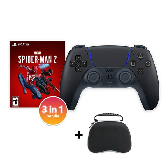PlayStation 5 DualSense Controller Midnight Black with Spider-Man 2 and Mytrix Hard Shell Controller Protective Case - 3 in 1 Bundle for PS5