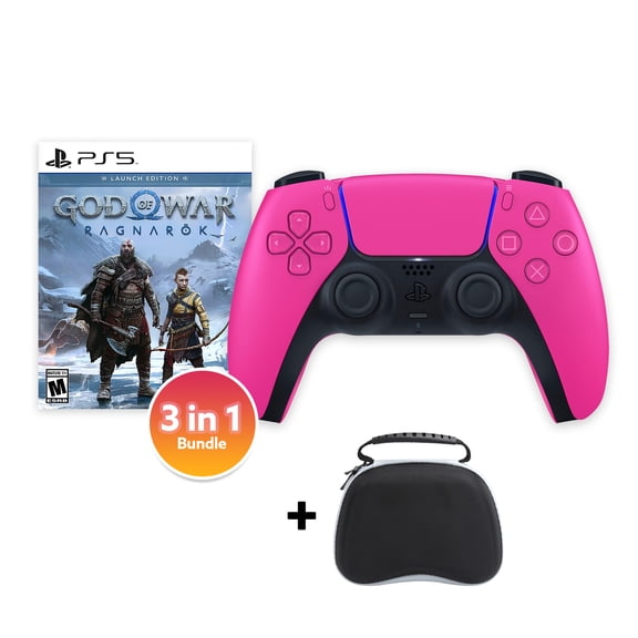 PlayStation 5 DualSense Controller Nova Pink with God of War Ragnarok and Mytrix Hard Shell Controller Protective Case - 3 in 1 Bundle for PS5