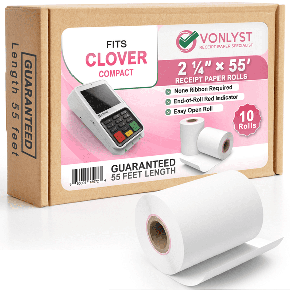 Vonlyst Compatible Clover Compact Countertop POS Thermal Receipt Paper 2 1/4 x 55 (10 rolls)