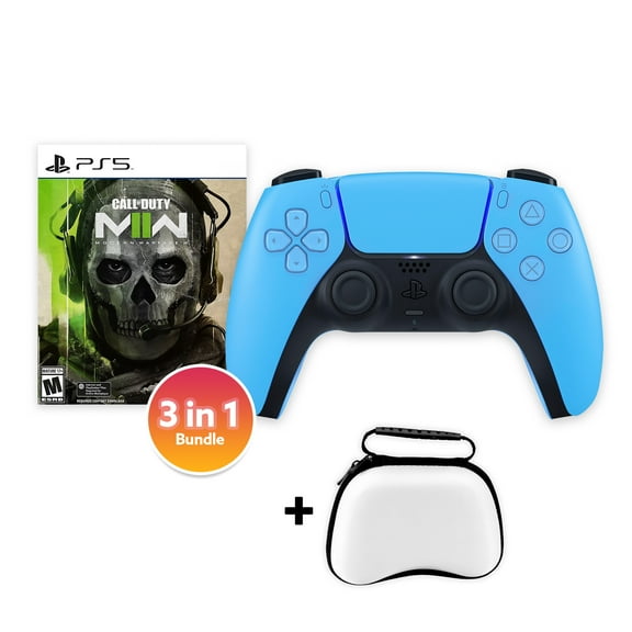 PlayStation 5 DualSense Controller Starlight Blue with Call of Duty Modern Warfare II and Mytrix Hard Shell Controller Protective Case - 3 in 1 Bundle for PS5