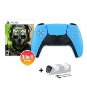 PlayStation 5 DualSense Controller Starlight Blue with Call of Duty Modern Warfare II and Mytrix Dual Controller Charger - 3 in 1 Bundle for PS5