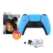 PlayStation 5 DualSense Controller Starlight Blue with Final Fantasy XVI and Mytrix Dual Controller Charger - 3 in 1 Bundle for PS5