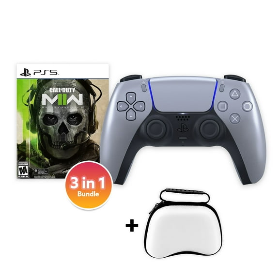 PlayStation 5 DualSense Controller Sterling Silver with Call of Duty Modern Warfare II and Mytrix Hard Shell Controller Protective Case - 3 in 1 Bundle for PS5