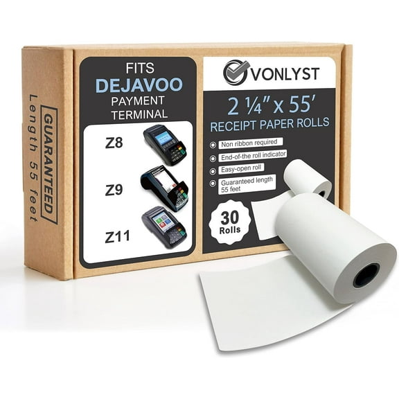 Vonlyst Credit Card Machine Paper Roll for Dejavoo Z8 Z9 Z11 (30 rolls)