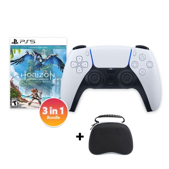 PlayStation 5 DualSense Controller White with Horizon Forbidden West and Mytrix Hard Shell Controller Protective Case - 3 in 1 Bundle for PS5