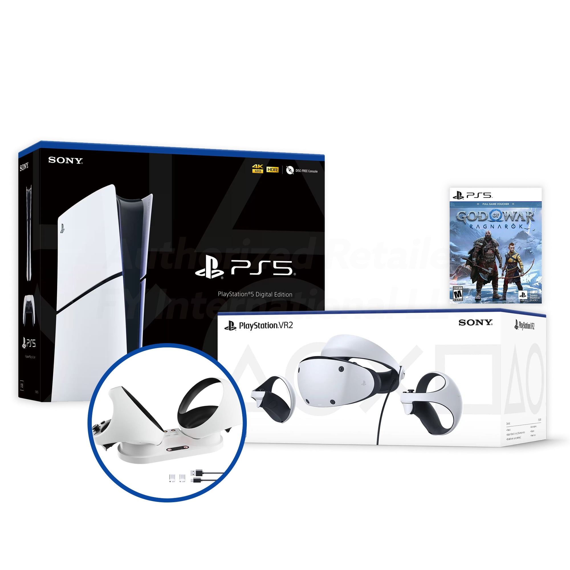 PlayStation 5 Slim God of War Ragnarok & PSVR2 Deluxe Combo, VR2 Headset, Sense Controllers, PS5 Digital Console, DualSense, 4K HDR Rendering, Eye Tracking, with IGRL Charging Dock- PS5 VR2 Bundle