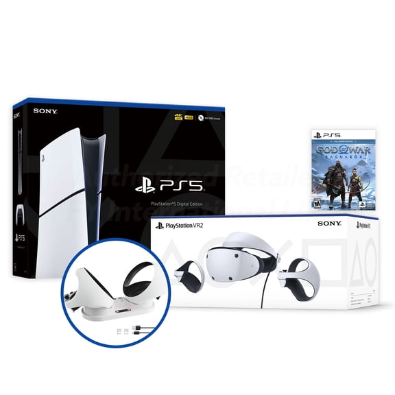 PlayStation 5 Slim God of War Ragnarok & PSVR2 Deluxe Combo, VR2 Headset, Sense Controllers, PS5 Digital Console, DualSense, 4K HDR Rendering, Eye Tracking, with IGRL Charging Dock- PS5 VR2 Bundle