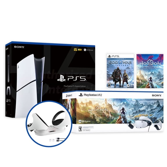 PlayStation 5 God of War Ragnarok & PSVR2 Horizon Call of the Mountain Deluxe Combo, VR2 Headset, Sense Controllers, PS5 Digital Console, DualSense, 4K HDR, with IGRL Charging Dock- PS5 VR2 Bundle