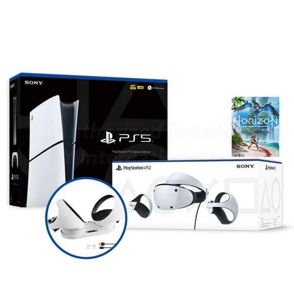 PlayStation 5 Slim Horizon Forbidden West & PSVR2 Deluxe Combo, VR2 Headset, Sense Controllers, PS5 Digital Console, DualSense, 4K HDR Rendering, Eye Tracking, with IGRL Charging Dock- PS5 VR2 Bundle