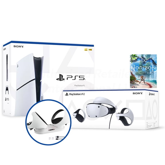 PlayStation 5 Slim Horizon Forbidden West & PSVR2 Deluxe Combo, VR2 Headset, Sense Controllers, PS5 Disc Console, DualSense, 4K HDR Rendering, Eye Tracking, with IGRL Charging Dock- PS5 VR2 Bundle