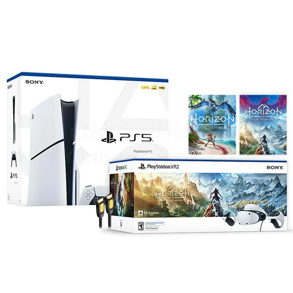 PlayStation 5 Slim Horizon Forbidden West & PSVR2 Horizon Call of the Mountain Deluxe Combo, VR2 Headset, Sense Controllers, PS5 Disc Console, DualSense, 4K HDR, with Mytrix HDMI2.1- PS5 VR2 Bundle