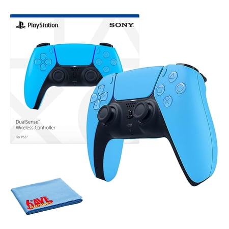 PlayStation 5, PS5 DualSense Wireless Controller - Starlight Blue Bundle With 6Ave Microfiber Cleaning Cloth