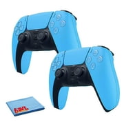 PlayStation 5, PS5 DualSense Wireless Controller - Starlight Blue Bundle with 2x Controllers + 6Ave Microfiber Cleaning Cloth