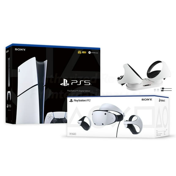 PlayStation 5 & PSVR2 Deluxe Combo, VR2 Headset, Sense Controllers, PS5 Digital Console, DualSense, 4K HDR Advanced Rendering, Eye Tracking, Adjustable Lens, with IGRL Charging Dock- PS5 VR2 Bundle