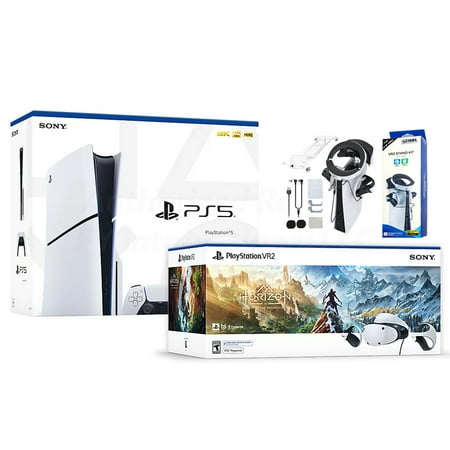 PlayStation 5 Slim & PSVR2 Horizon Call of the Mountain Deluxe Combo, VR2 Headset, Sense Controllers, PS5 Disc Console, DualSense, 4K HDR Advanced Rendering, with IGRL Holder- PS5 VR2 Bundle