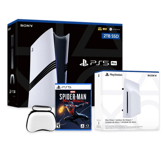 PlayStation 5 Pro 2TB SSD Console with Disc Drive, Wireless Controller and Case, Spider-Man: Miles Morales - CFI-7019 PS5 Pro
