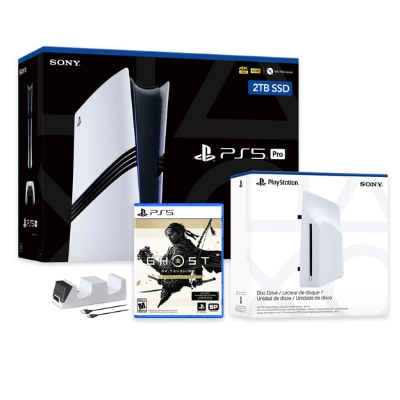 PlayStation 5 Pro 2TB SSD Console with Disc Drive, Wireless Controller and Charger, Ghost of Tsushima - CFI-7019 PS5 Pro