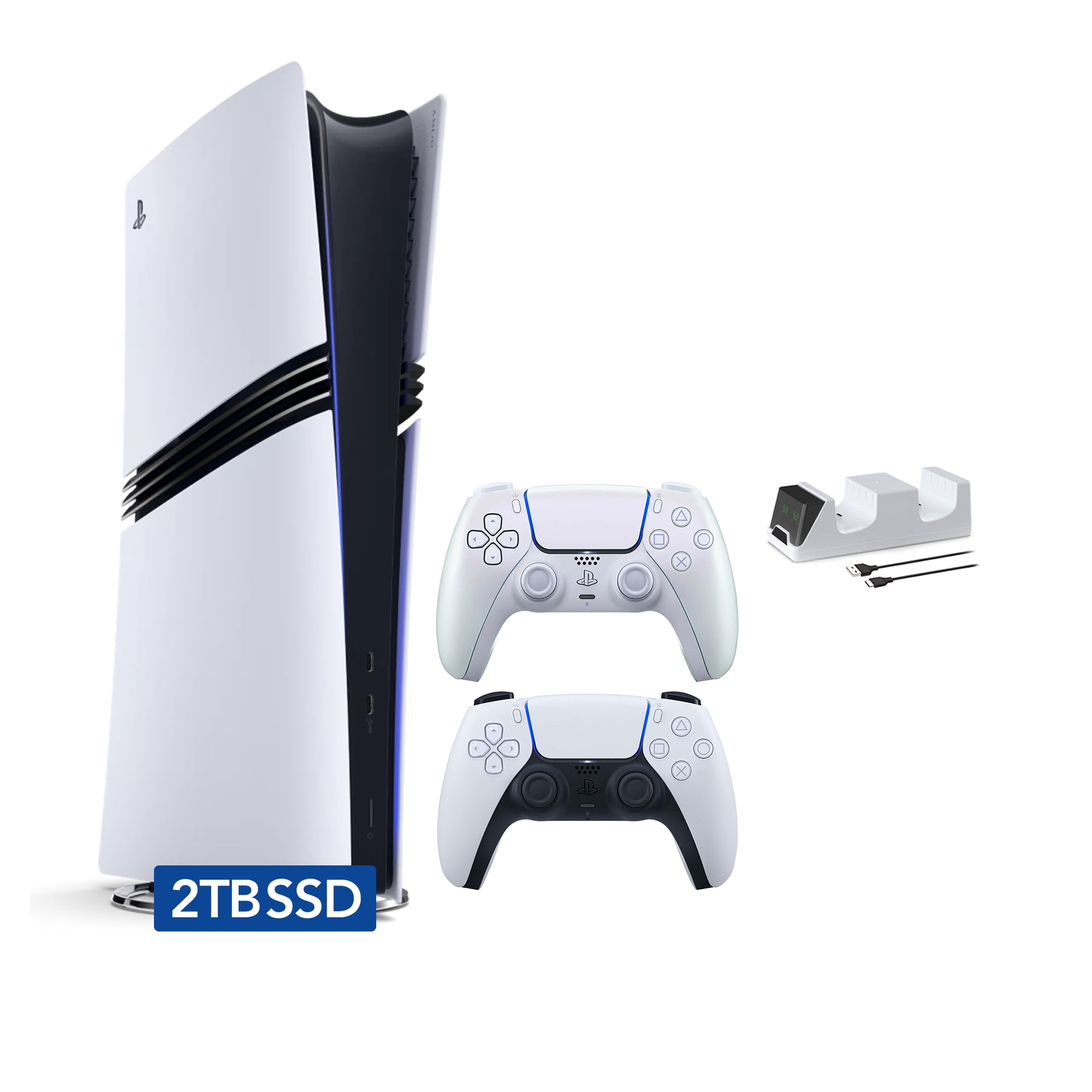 PlayStation 5 Pro 2TB SSD Digital Console with Two Controllers, White and Volcanic Red DualSense and Mytrix Dual Controller Charger - Flagship PS5 Pro Console