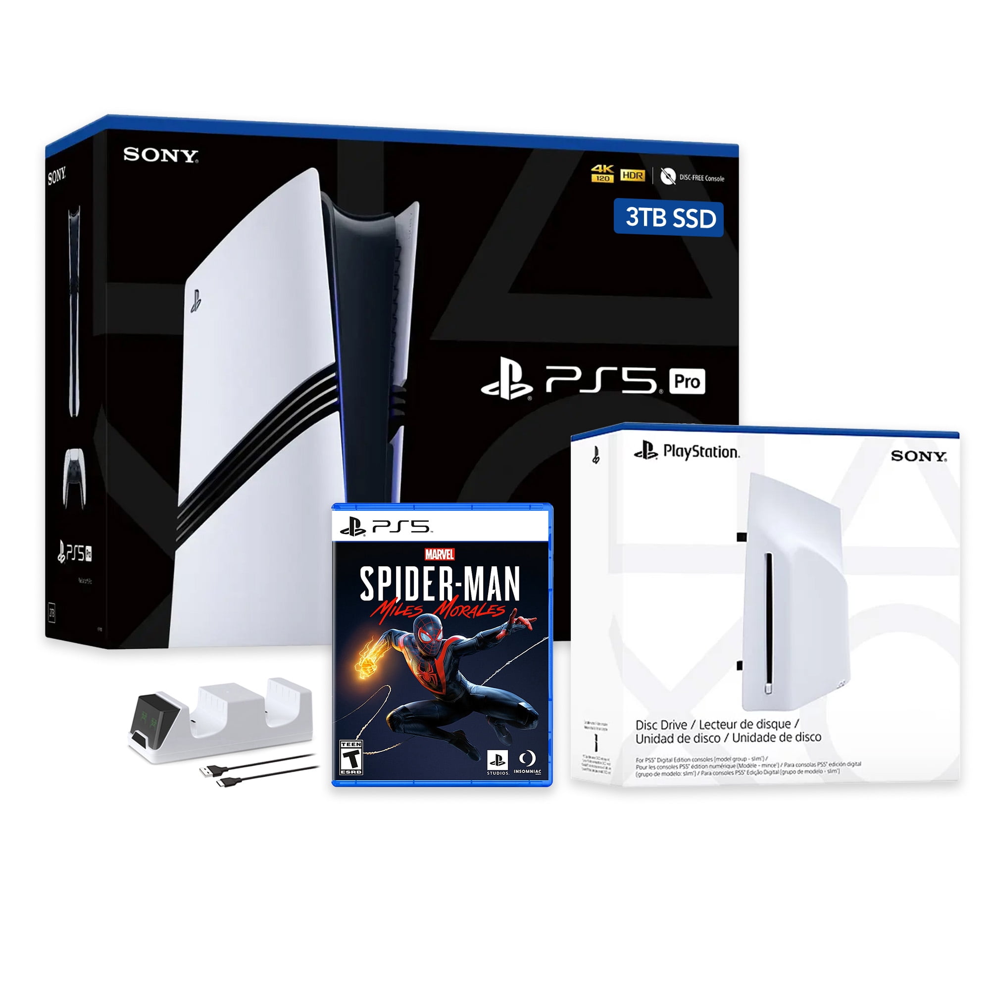 PlayStation 5 Pro 3TB SSD Console with Disc Drive, Wireless Controller and Charger, Spider-Man: Miles Morales - CFI-7019 PS5 Pro