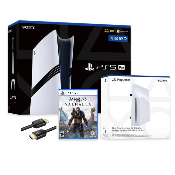 PlayStation 5 Pro 4TB SSD Console with Disc Drive, Wireless Controller and Assassin's Creed Valhalla - CFI-7019 PS5 Pro