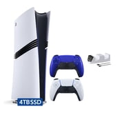 PlayStation 5 Pro 4TB SSD Digital Console with Two Controllers, White and Cobalt Blue DualSense and Mytrix Dual Controller Charger - Flagship PS5 Pro Console