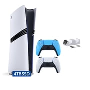 PlayStation 5 Pro 4TB SSD Digital Console with Two Controllers, White and Starlight Blue DualSense and Mytrix Dual Controller Charger - Flagship PS5 Pro Console