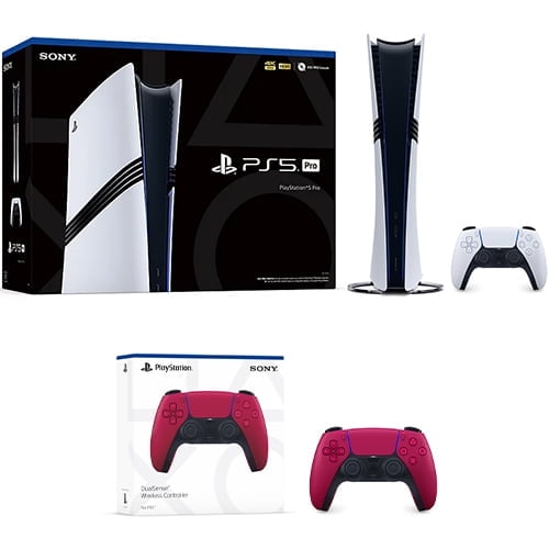 PlayStation 5 Pro Console + PlayStation 5 DualSense Wireless Controller Cosmic Red - Includes PS5 Pro Console & 2 DualSense Controllers Bundle