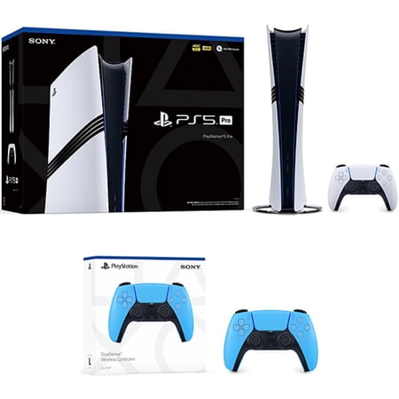 PlayStation 5 Pro Console + PlayStation 5 DualSense Wireless Controller Starlight Blue - Includes PS5 Pro Console & 2 DualSense Controllers - 16 GB RAM - 2 TB SSD Storage - Custom Integrated I/O - ...