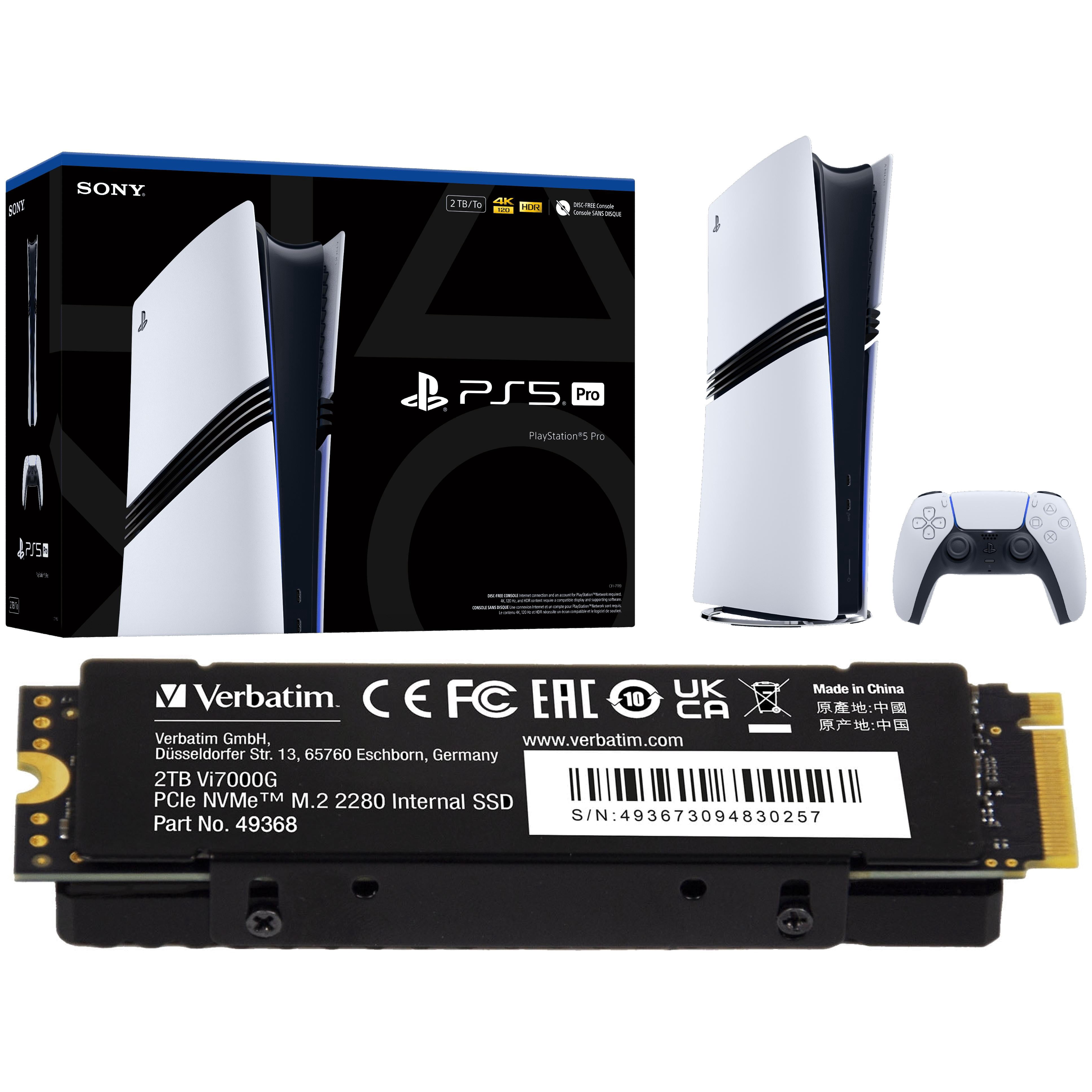 PlayStation 5 Pro Console with Verbatim 2TB Vi7000 PCIe NVMe M.2 2280 Internal SSD